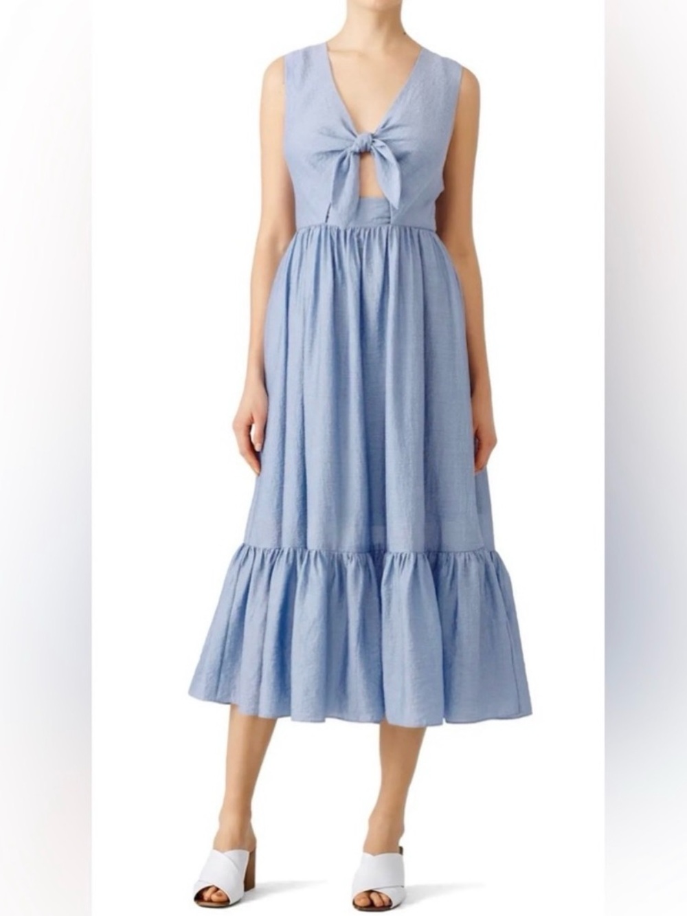 Shoshanna Finley Chambray Powder Blue Tie-Front Midi Dress